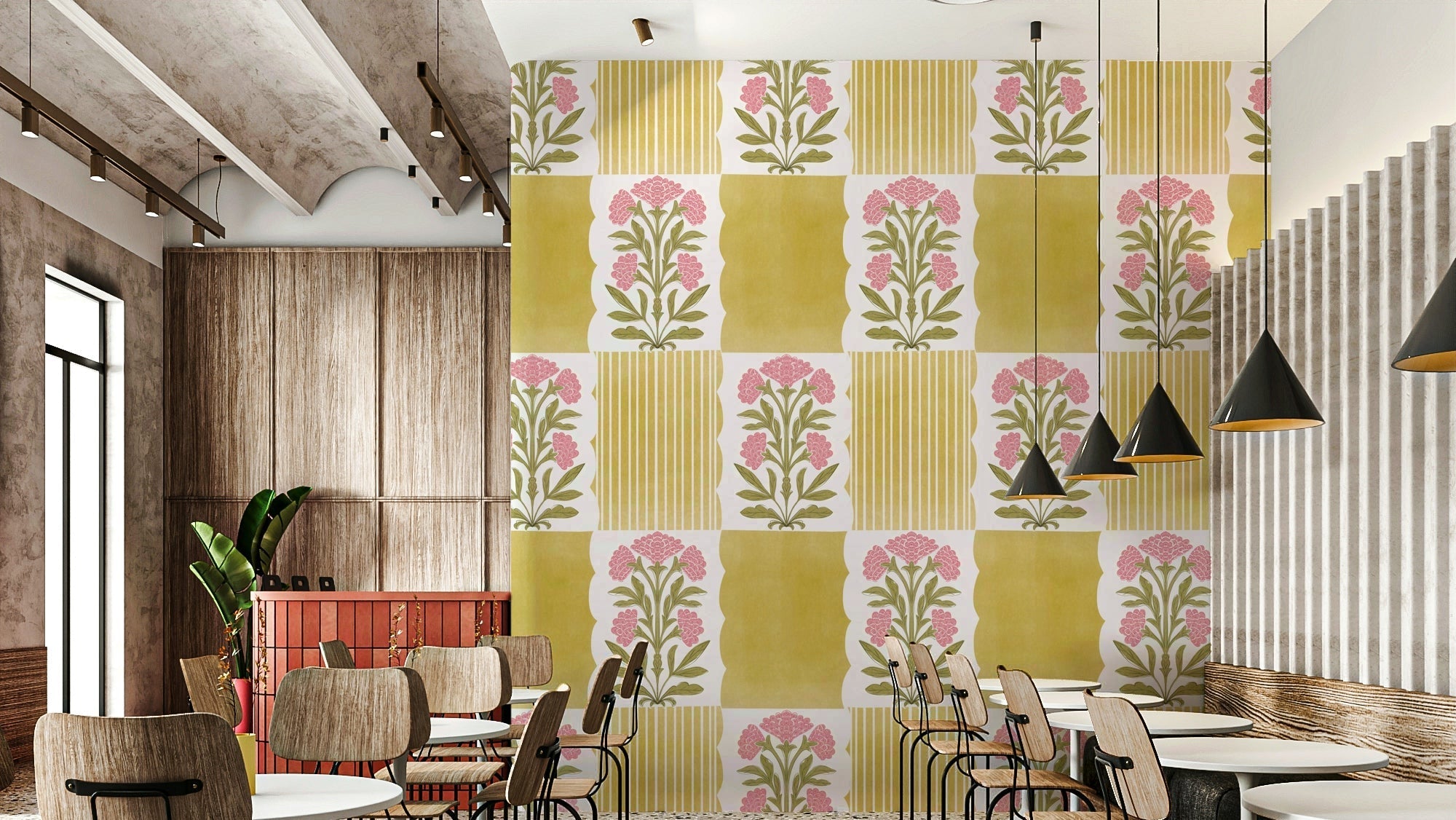 Calm floral stripe wallpaper, GD1008