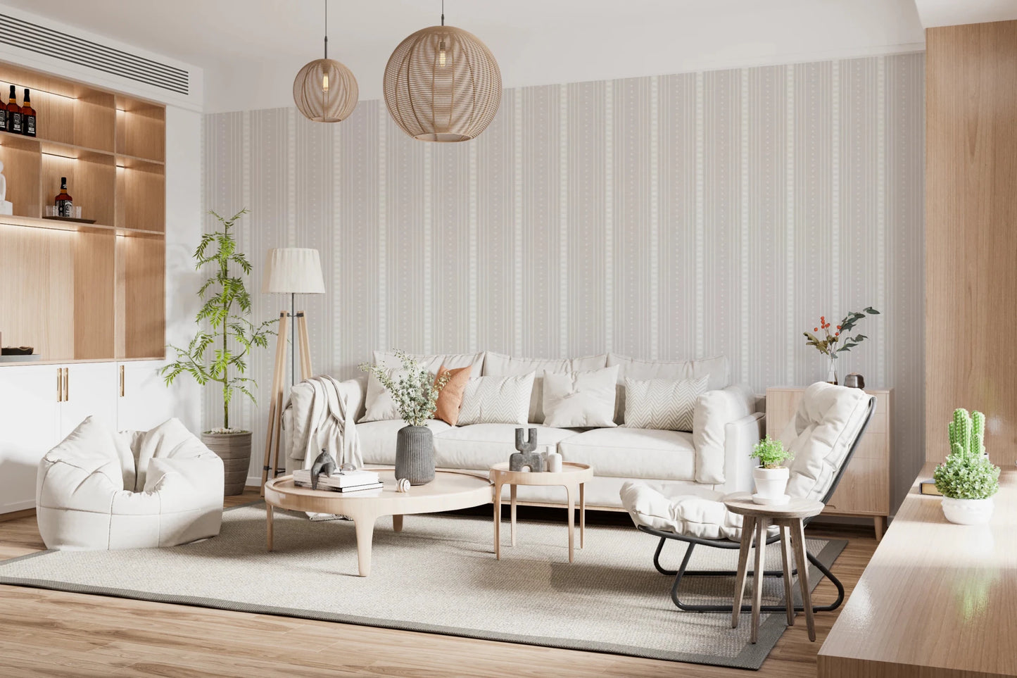 Textured cream wallpaper for a sophisticated dining area wall mural