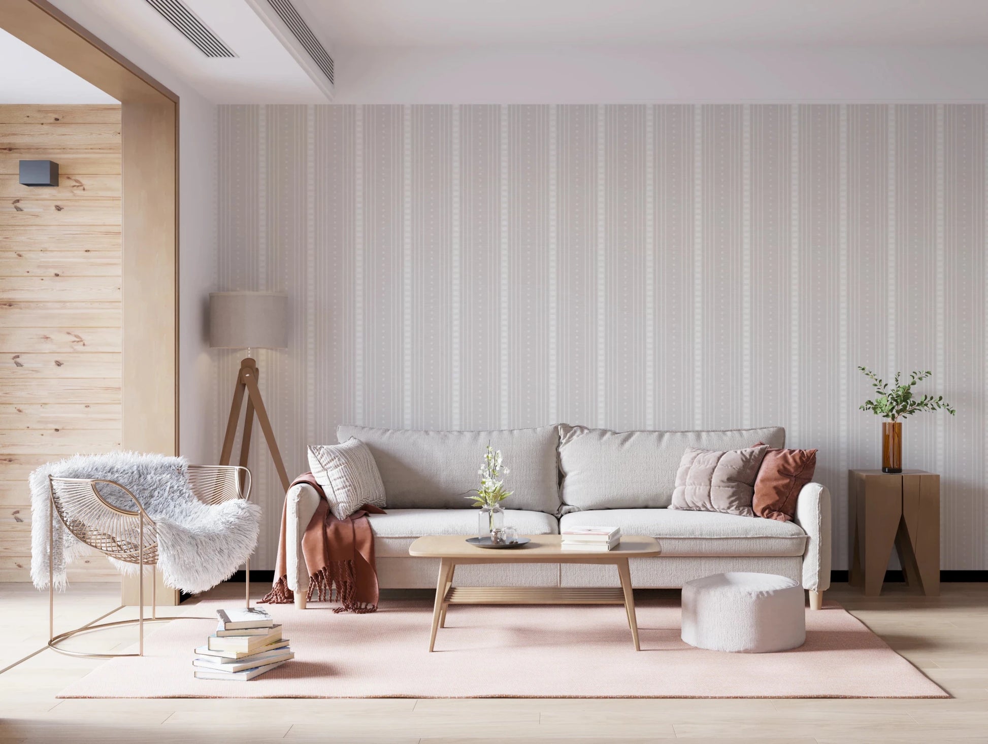 Scandinavian style wallpaper with thin vertical lines for homes