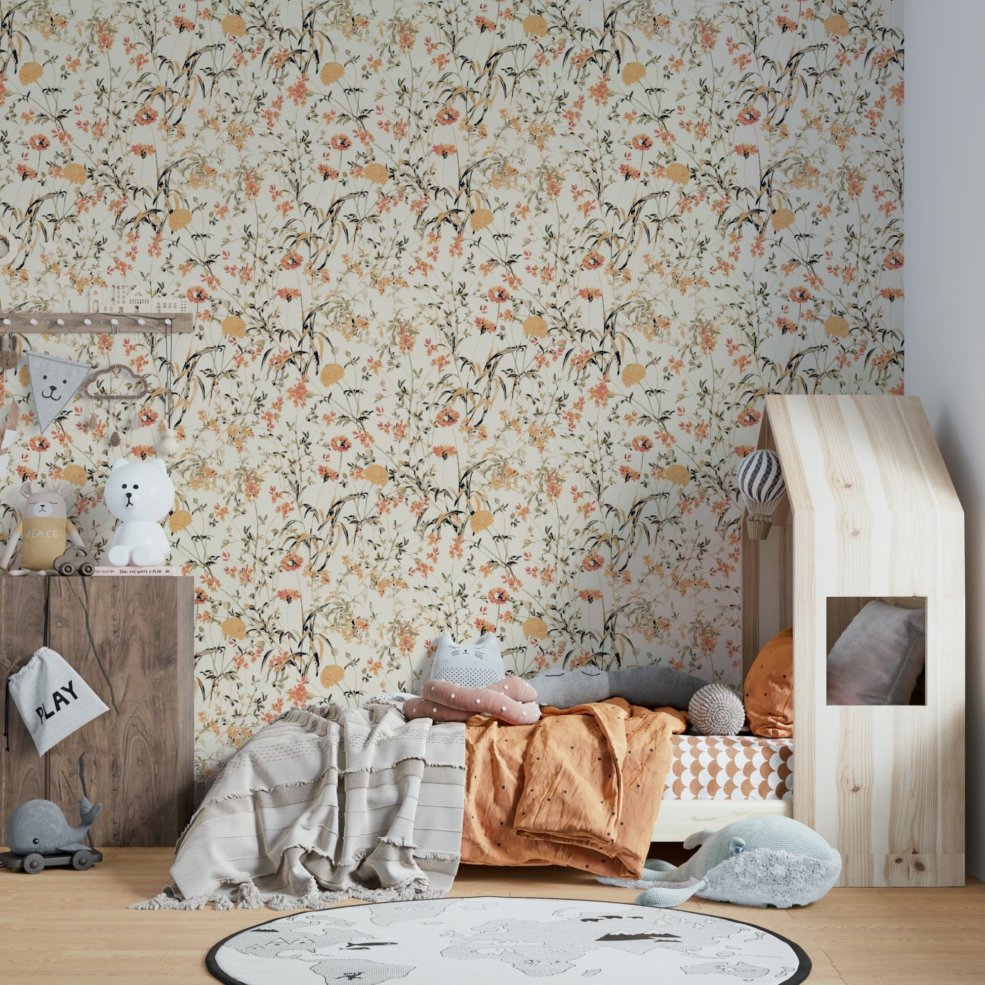 An angled shot of the mural's gentle color palette.