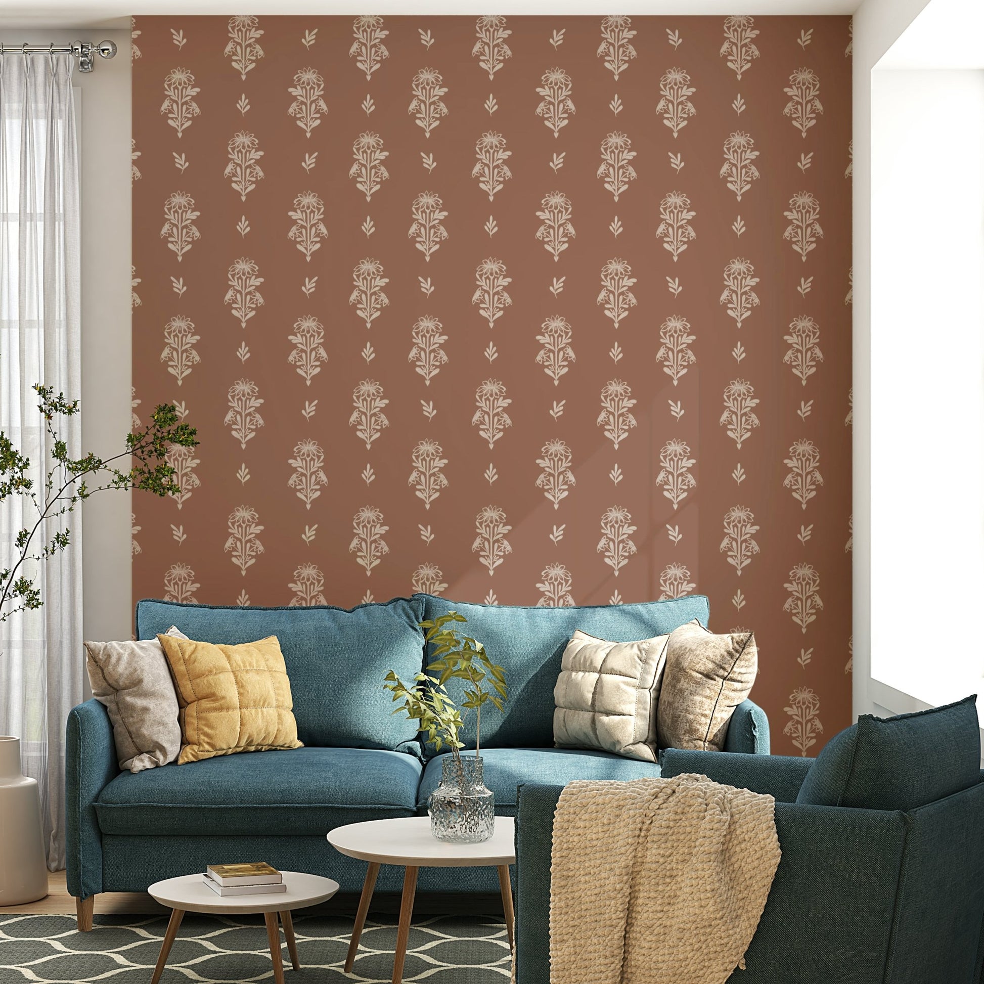 Durable wallpaper for walls with botanical motifs

