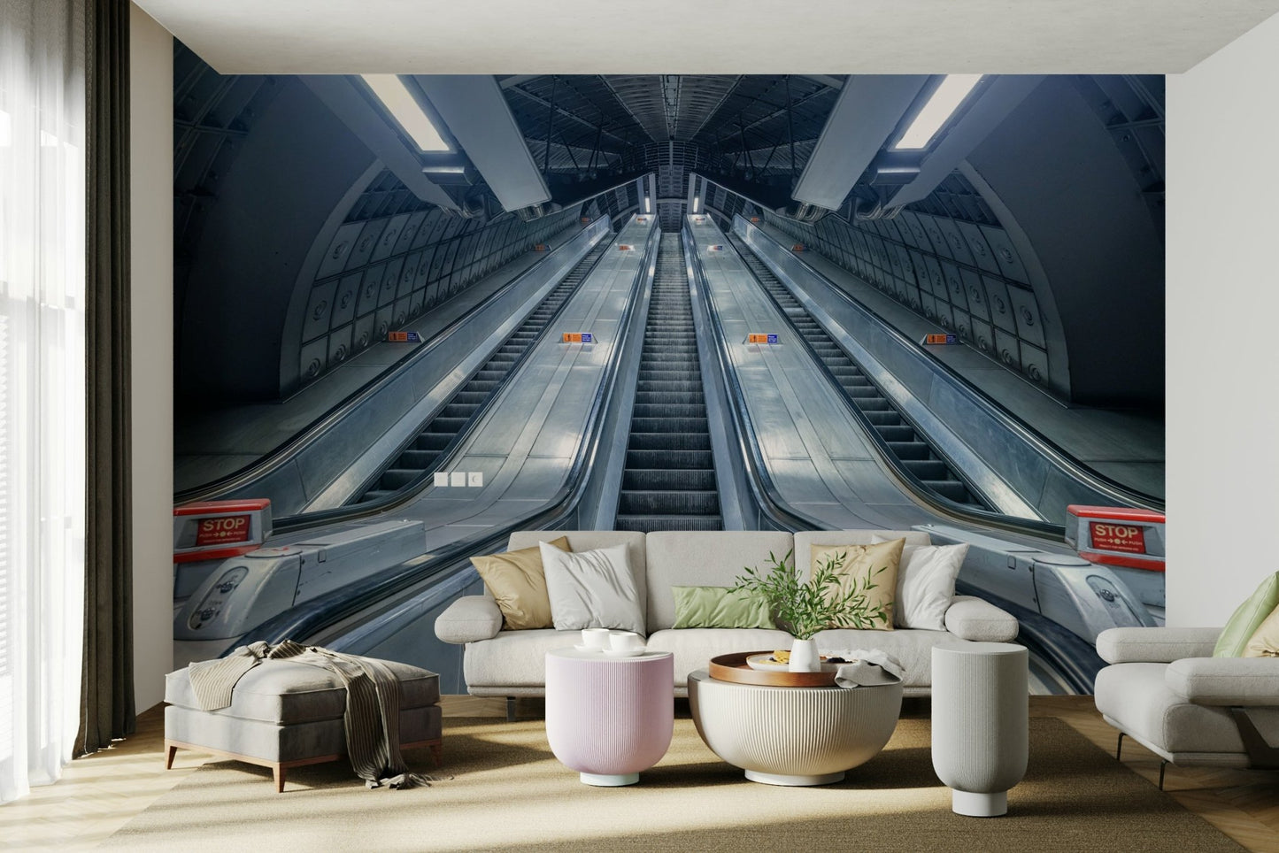 A contemplative city transit wallpaper mural for a feature wall., GD4627