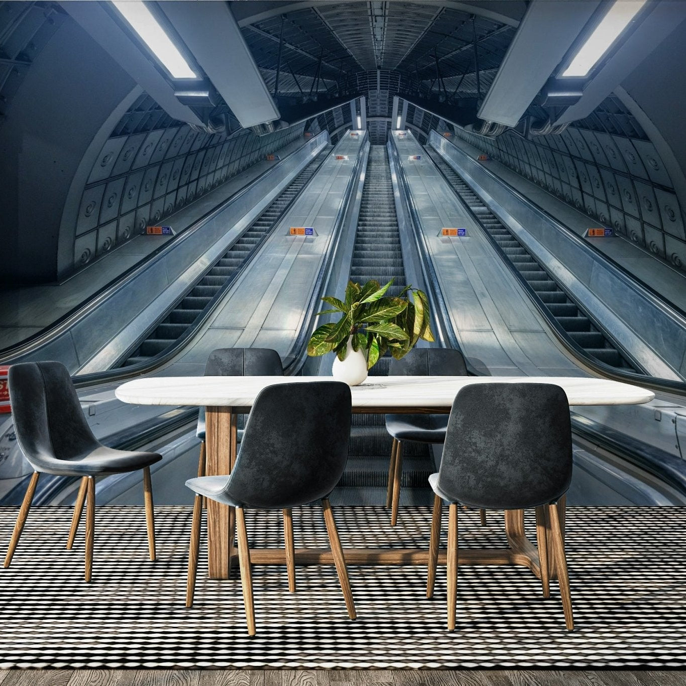 A peaceful subway scene mural on decorative wallpaper., GD4627