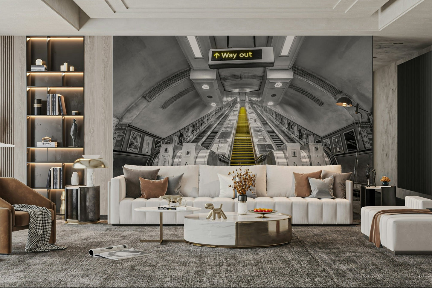 City-inspired mural with subway tunnel view

