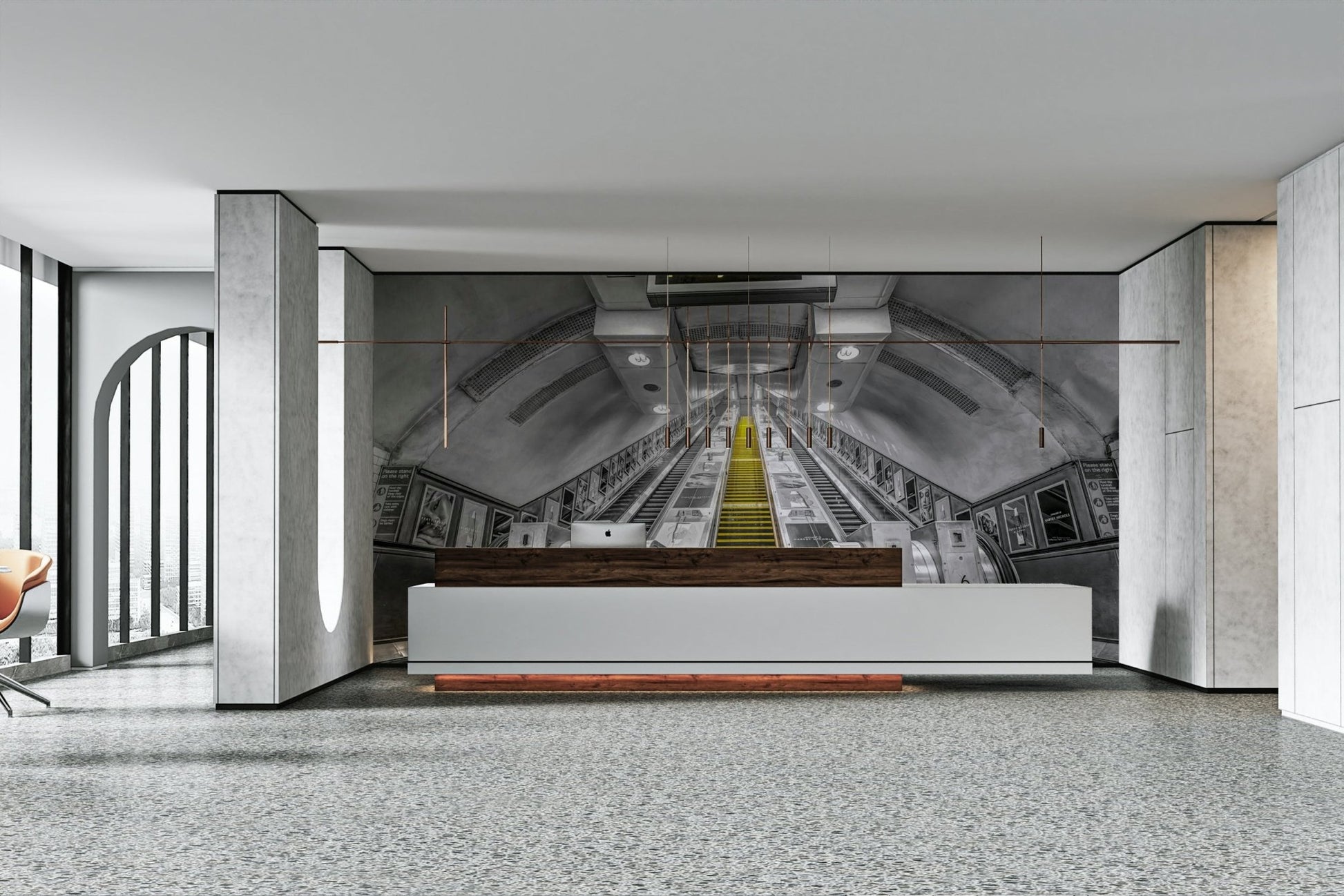 Underground escalator wallpaper in perspective

