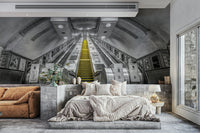 Urban architecture mural with transit theme

