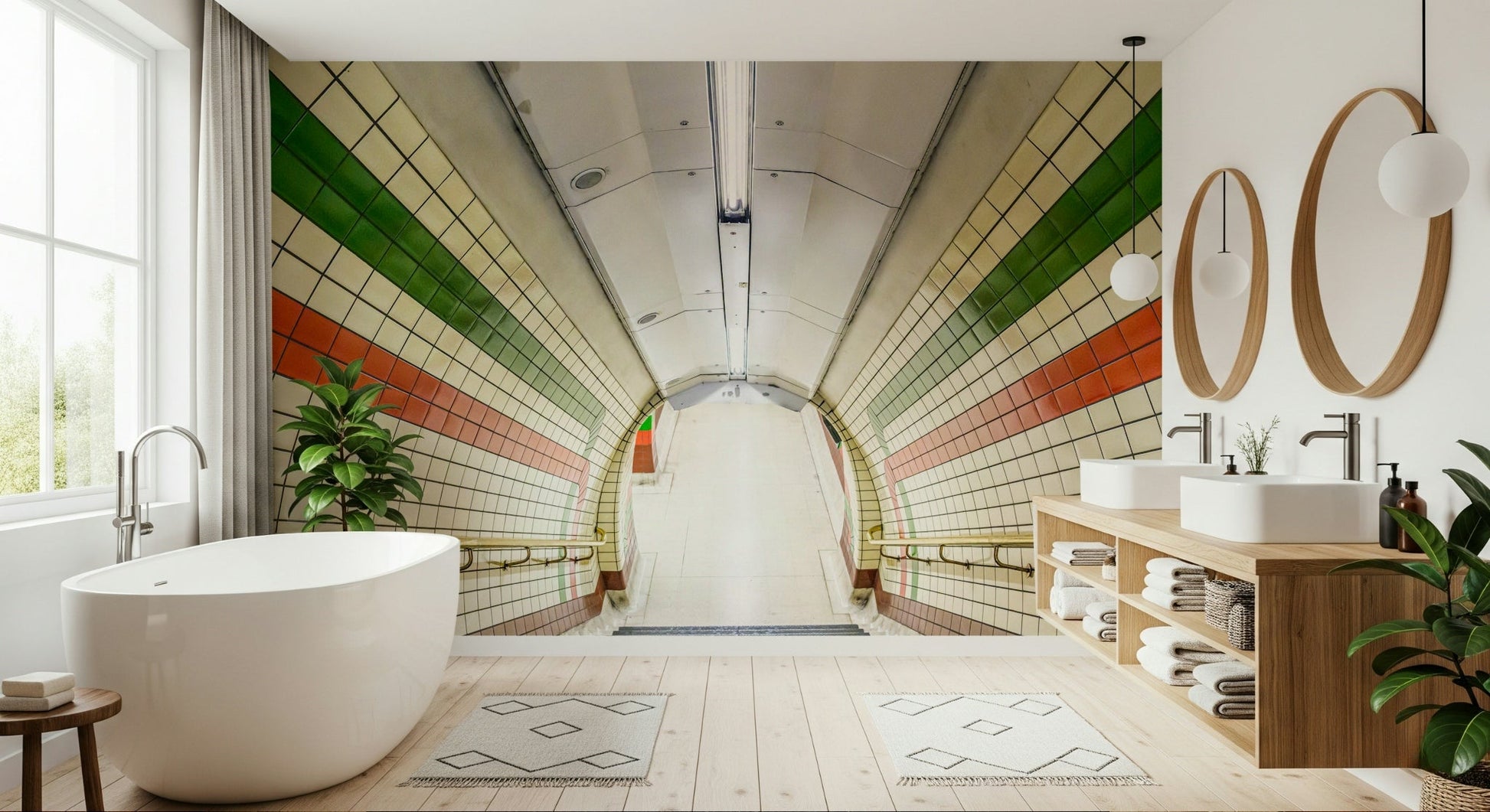 Urban aesthetic Subway Tiled Descent Wall Mural wall decor.