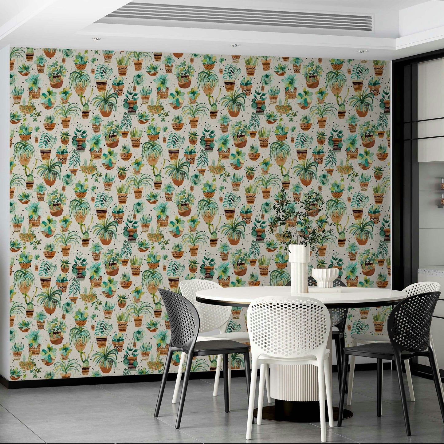 Succulent plants in stylish home pots wallpaper., GD1526