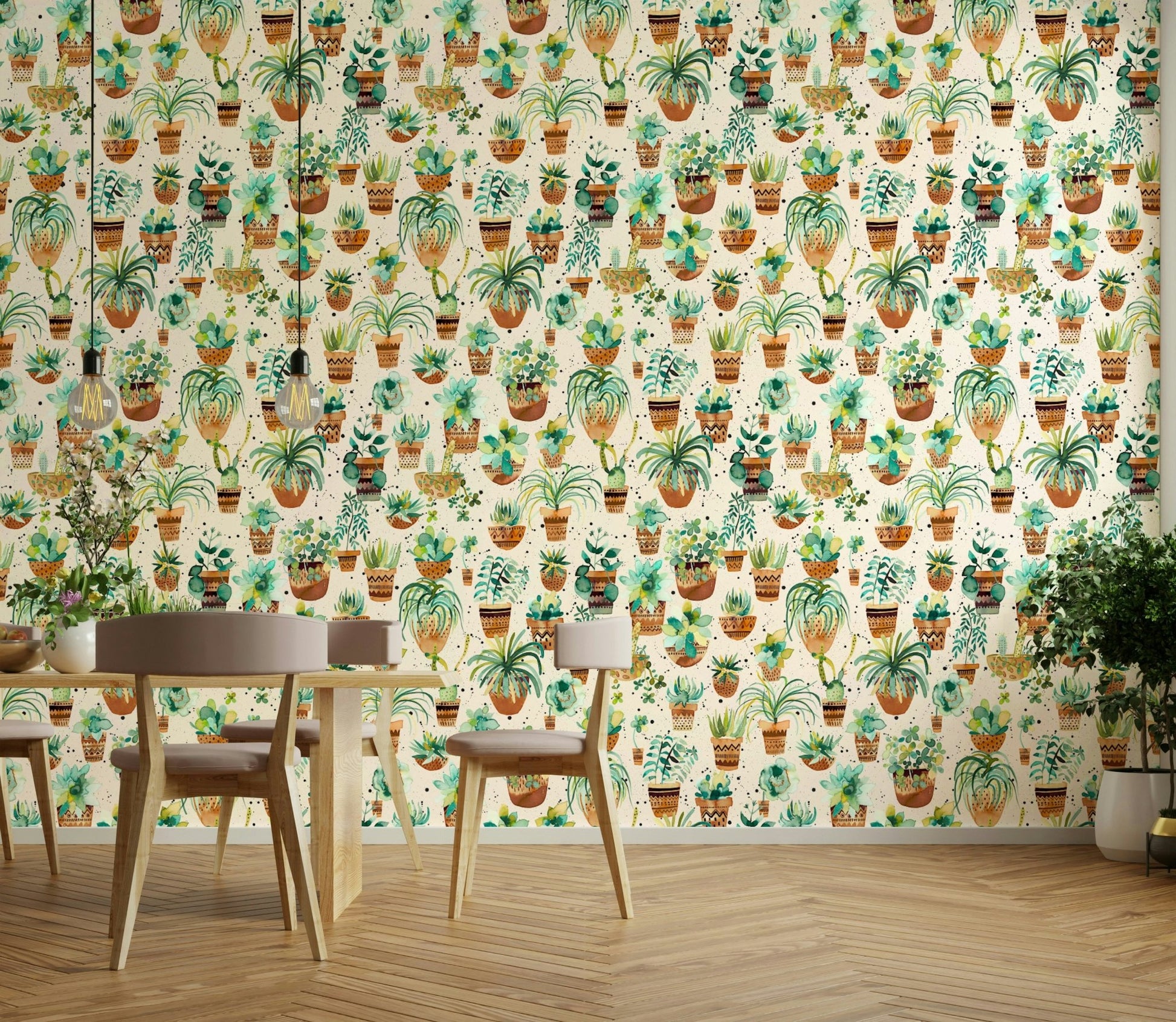 Indoor succulent plants wallpaper for modern homes., GD1526