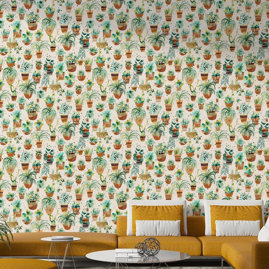 Vibrant succulent plant pots wall design., GD1526