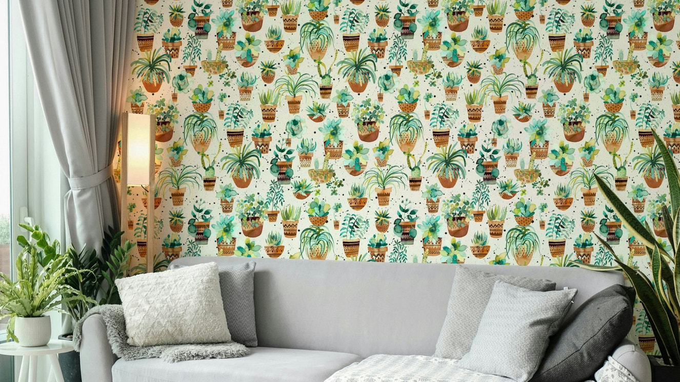 Modern succulent plants wallpaper for home decor.

