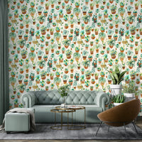 Green succulent plants in home pots wallpaper design., GD1526