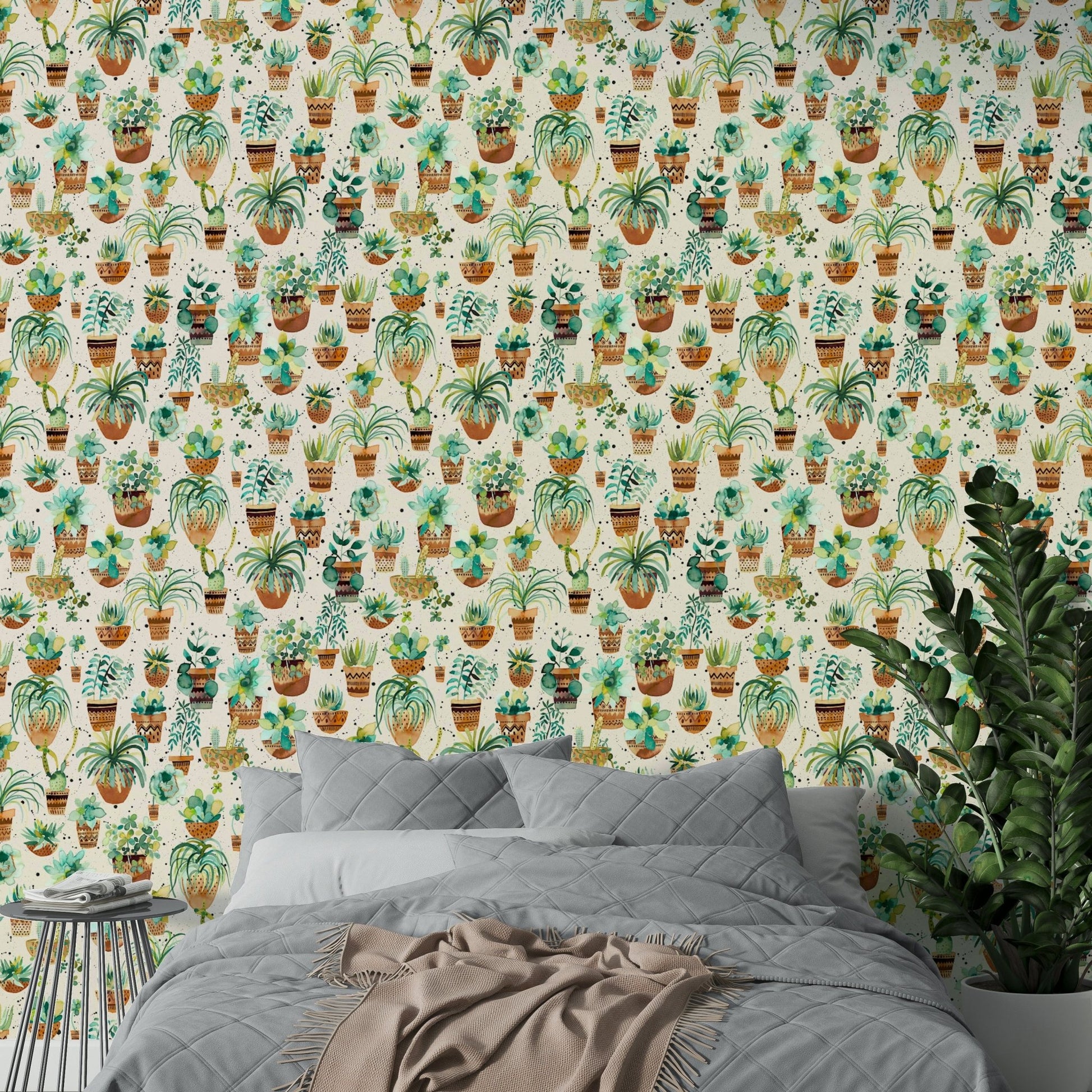 Elegant home pots succulent wallpaper for interiors., GD1526