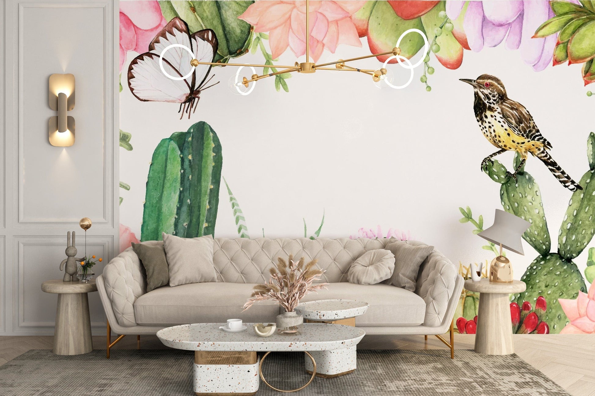 Lush succulents design in a wallpaper mural style
