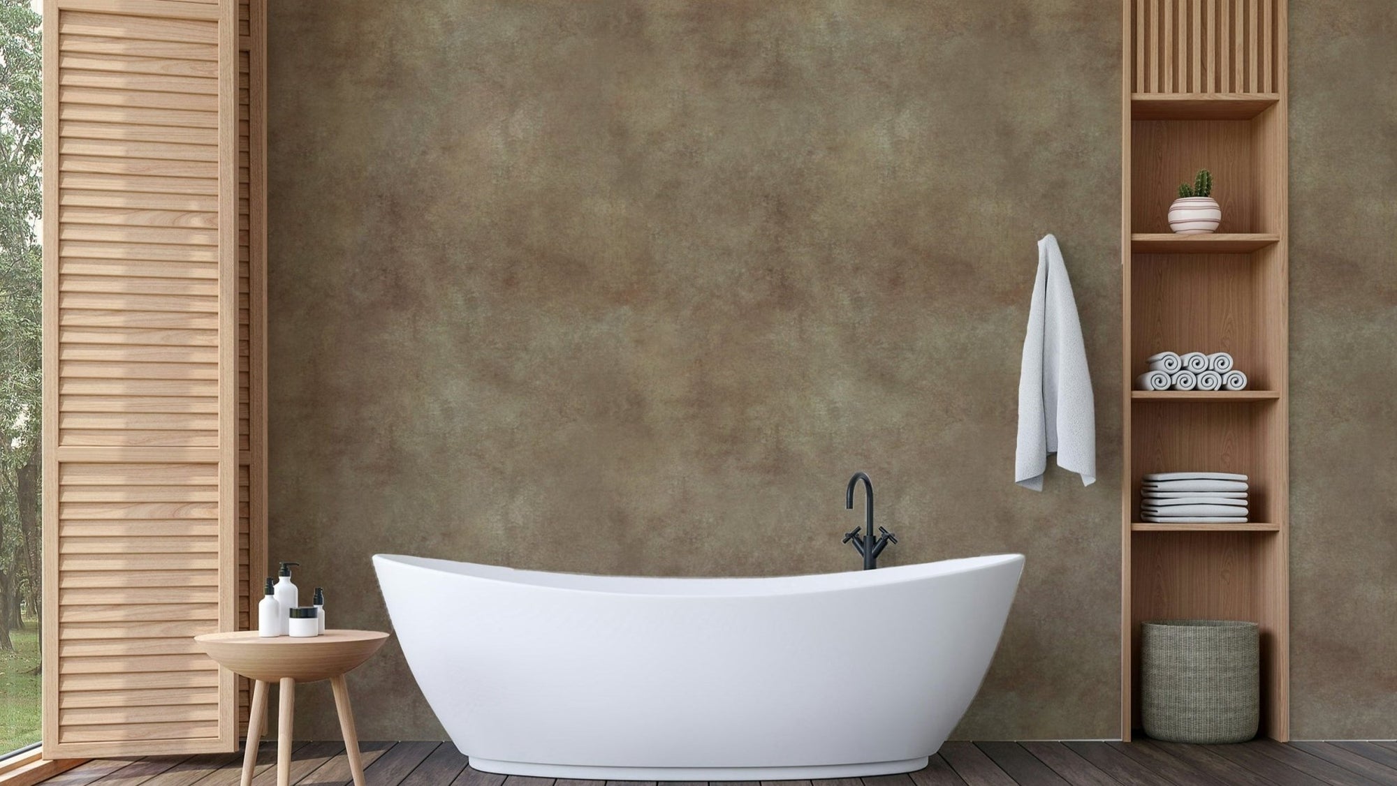 Faux suede wallpaper in warm neutral chamois tone., GD1912