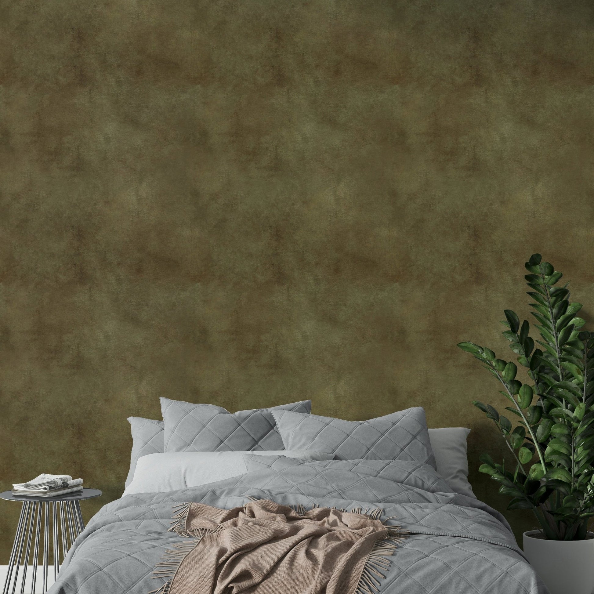 Elegant olive wallpaper with rich leather-like surface.

