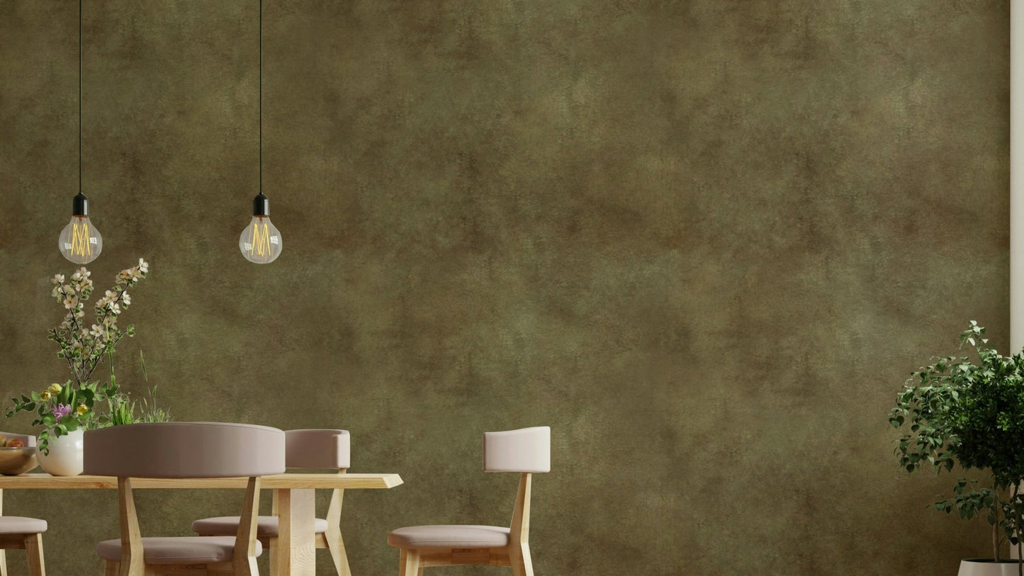 Sueded leather-inspired wallpaper in earthy olive tone.

