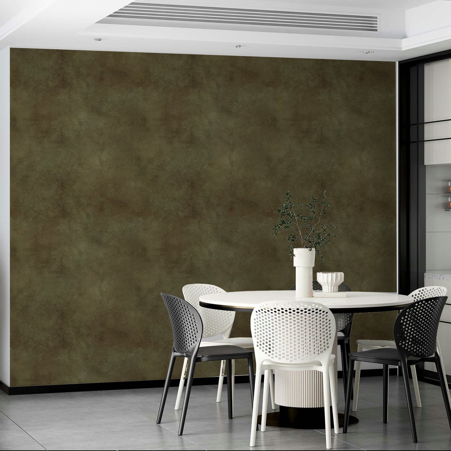 Sophisticated olive wallpaper with tactile matte finish.

