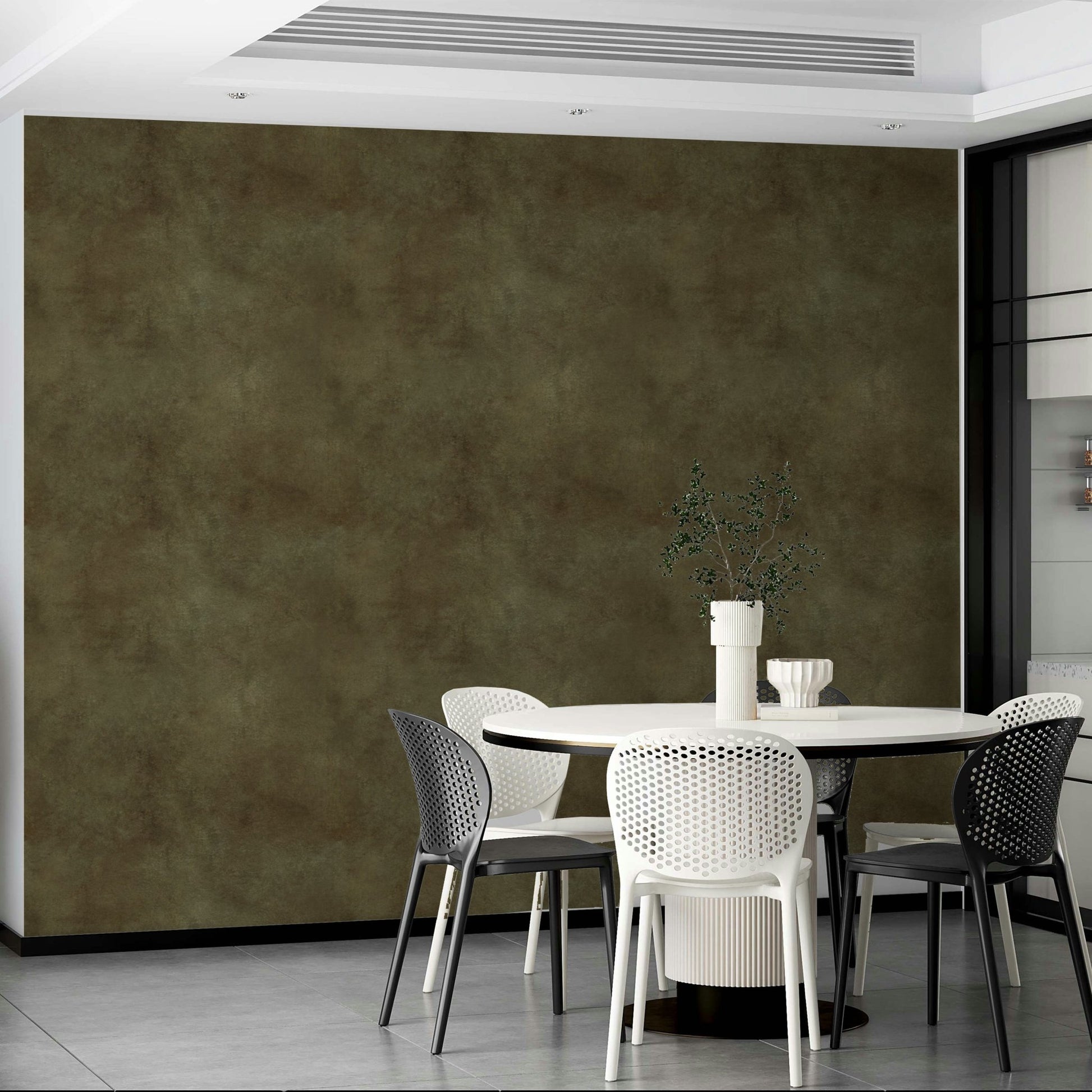 Sophisticated olive wallpaper with tactile matte finish.

