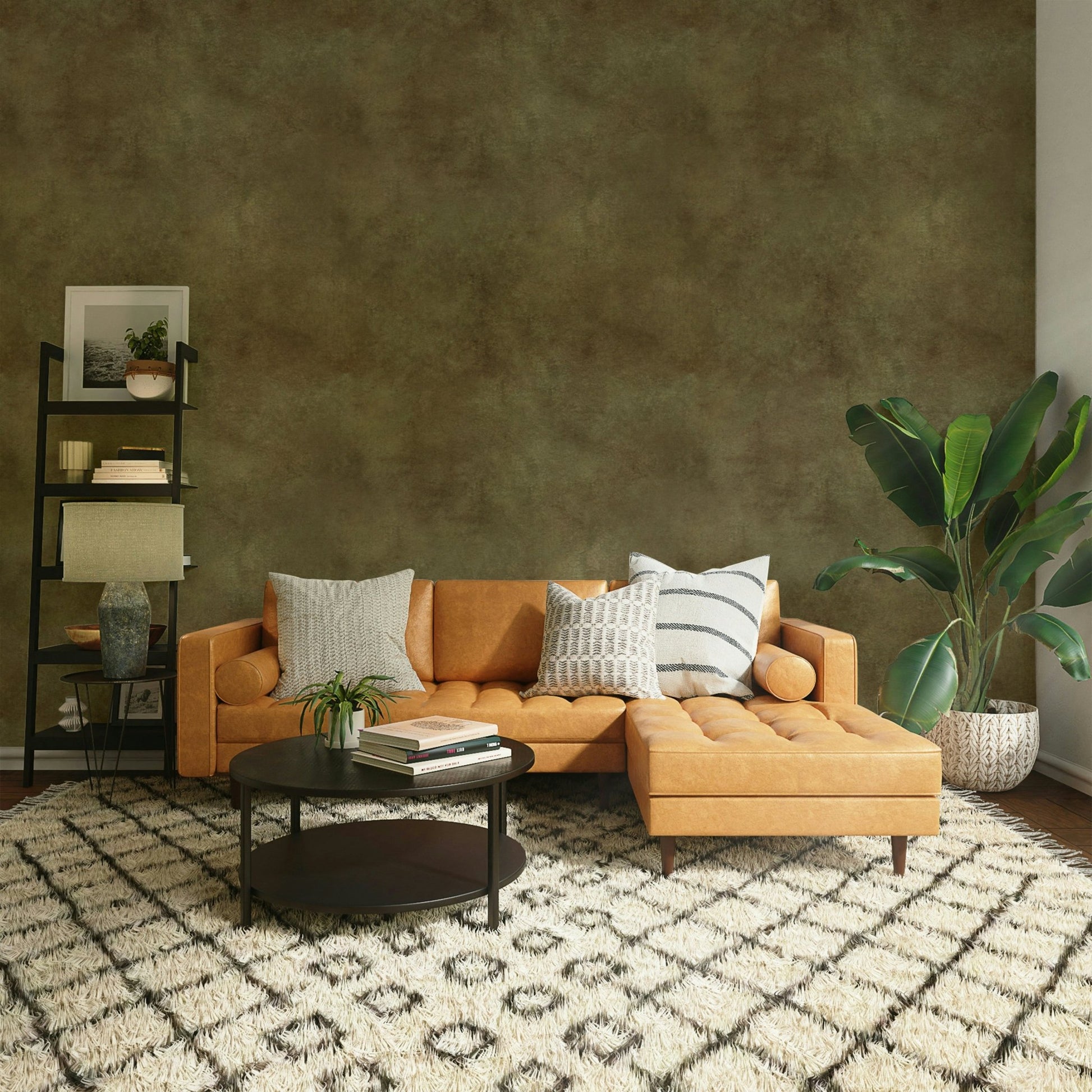 Sueded Leather Forever wallpaper in olive color.

