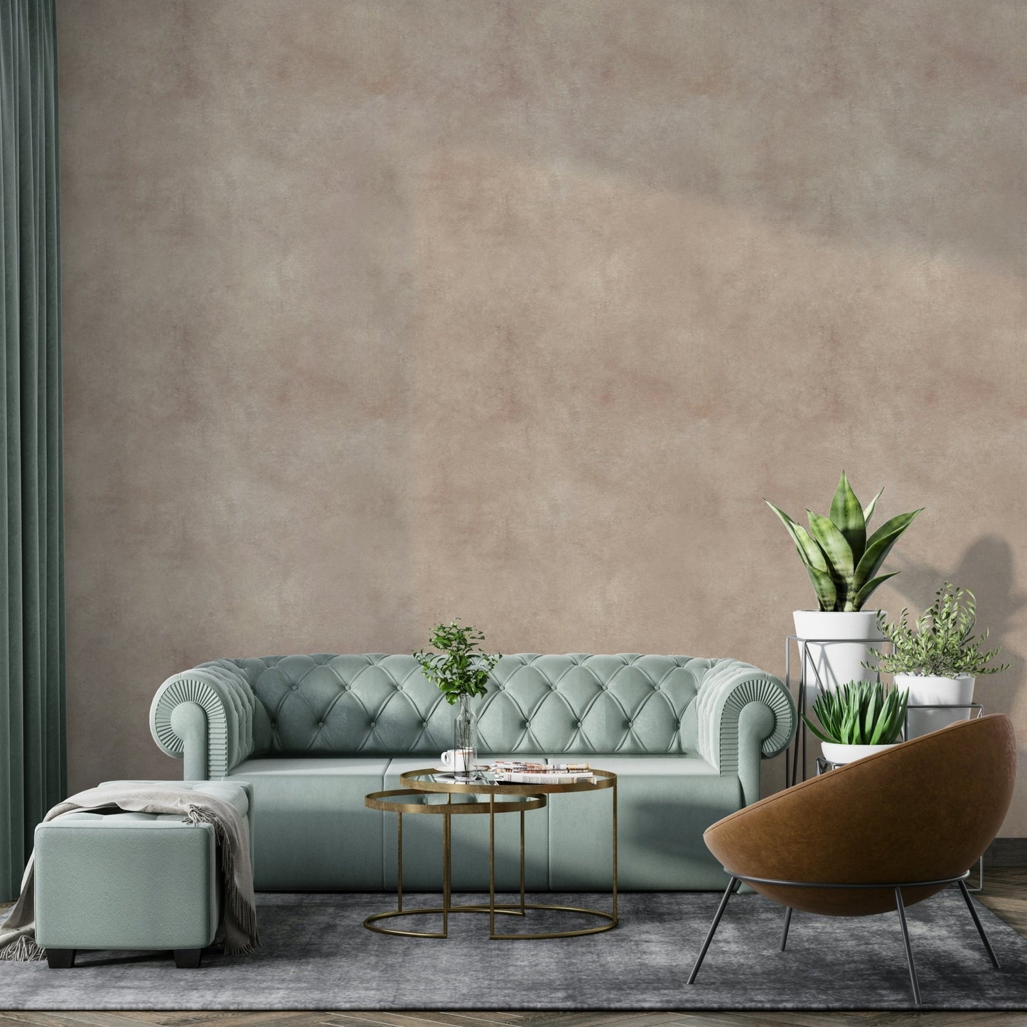 Faux suede wallpaper in soft rose-powder color.

