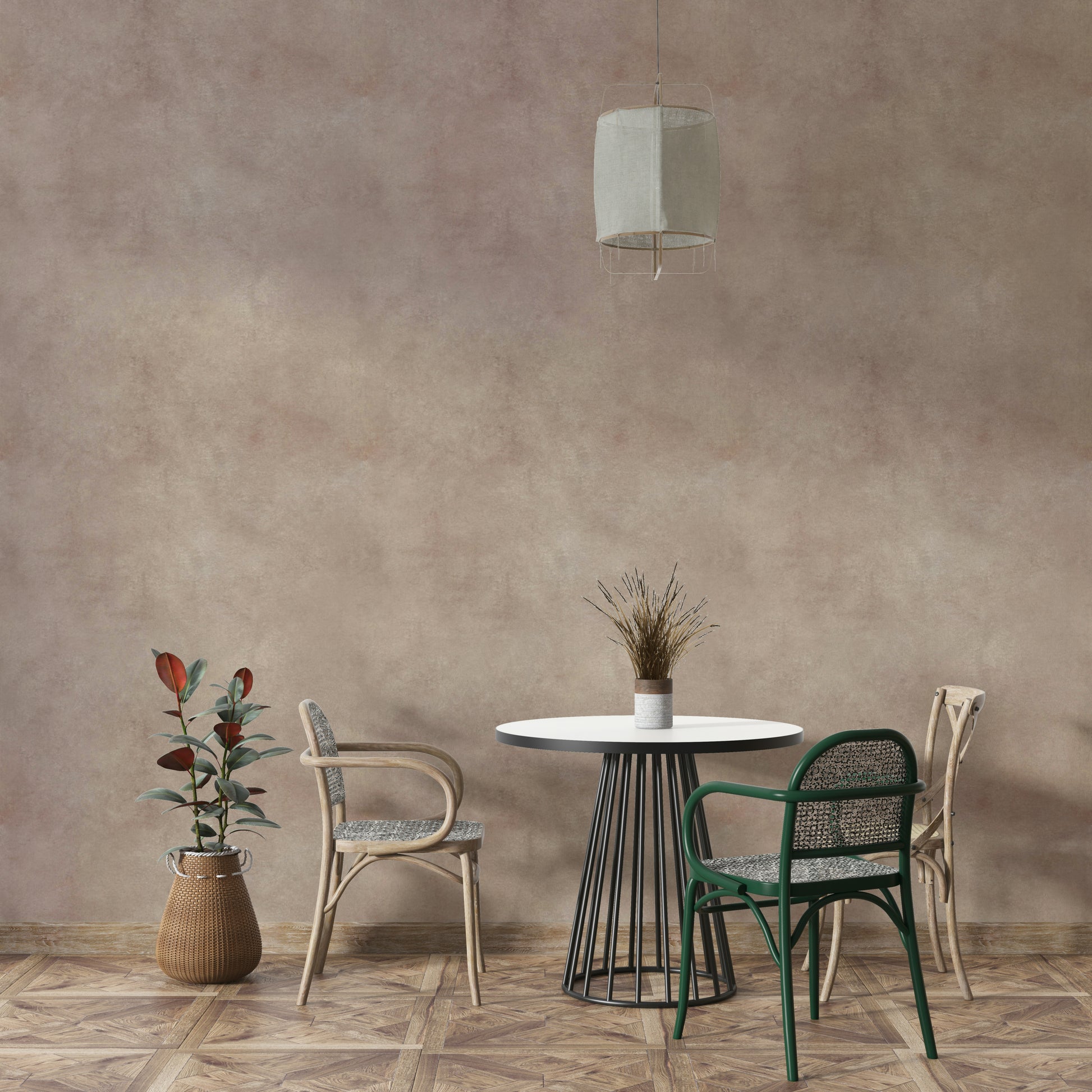 Textured powder pink wallpaper for subtle luxury.

