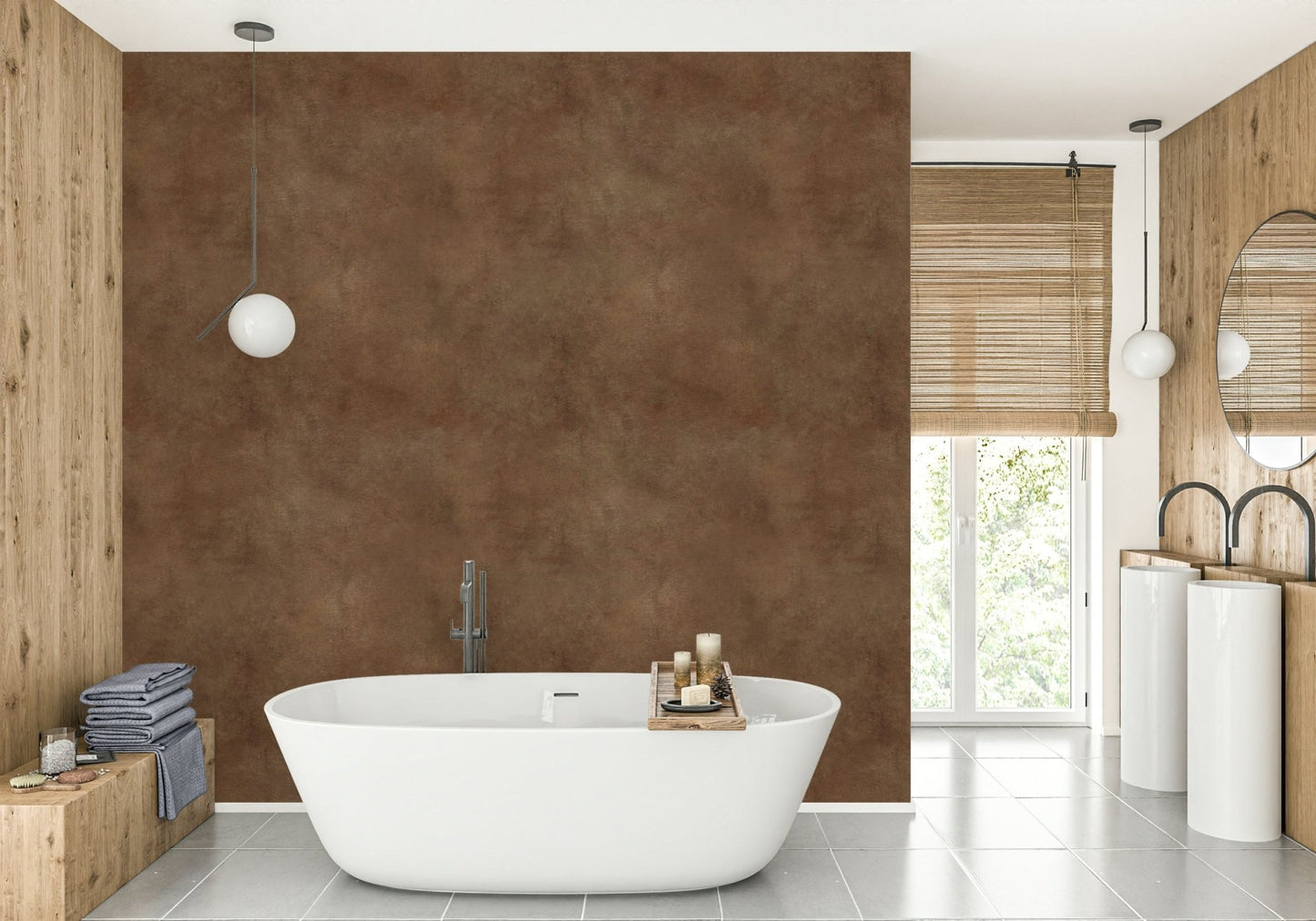 Sophisticated suede-effect wallpaper in sable brown.

