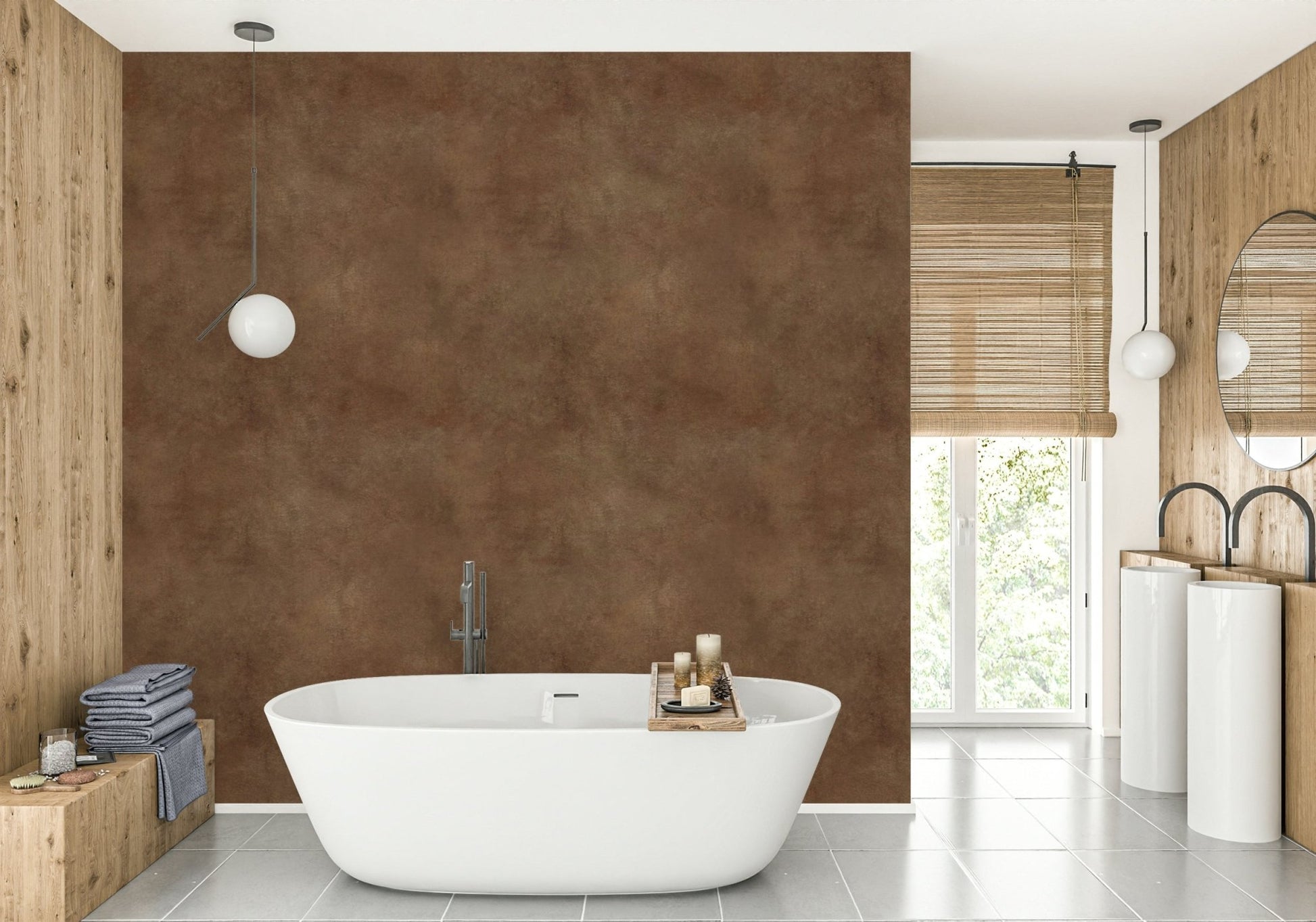 Sophisticated suede-effect wallpaper in sable brown.

