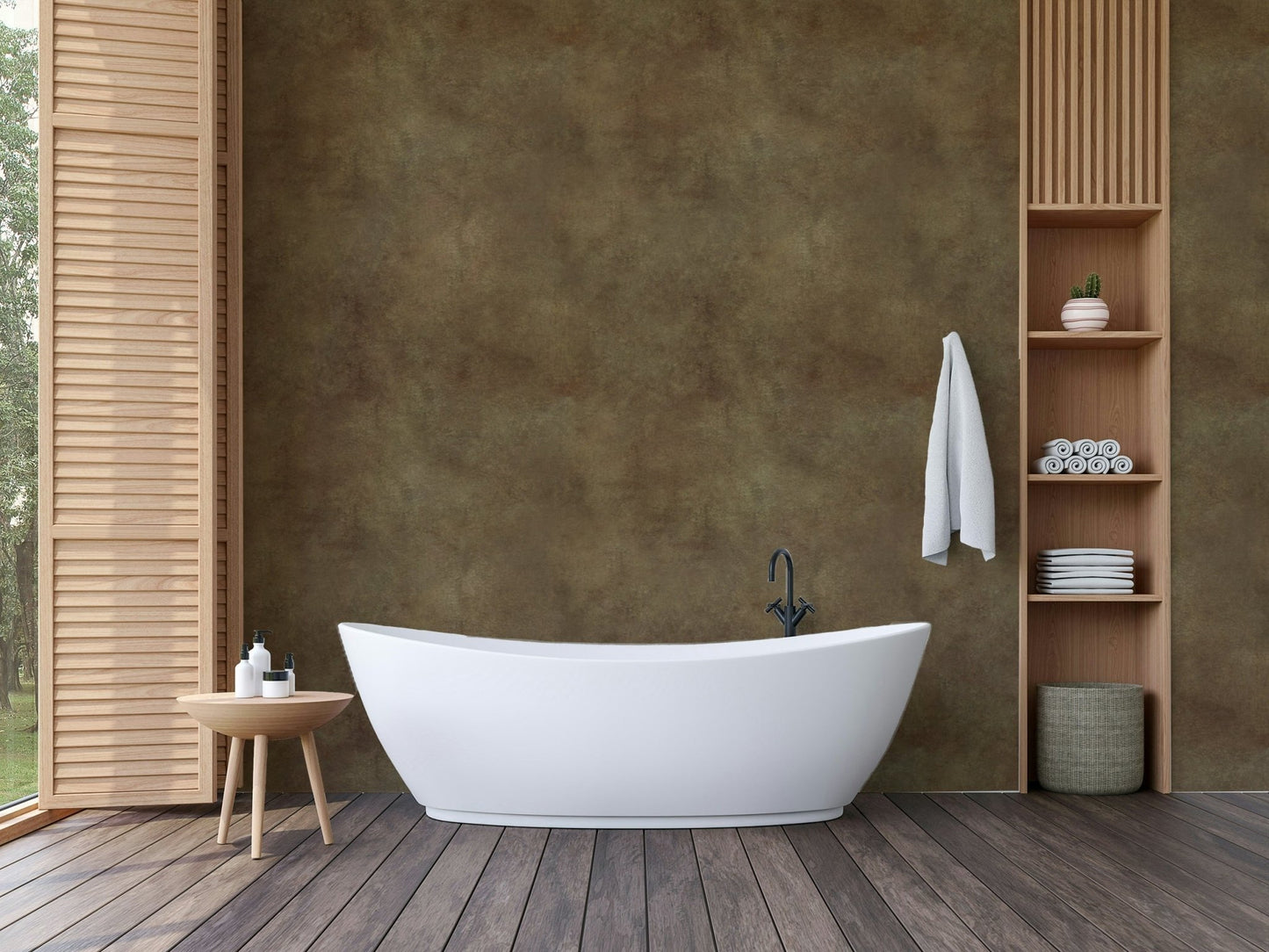 Rich brown wallpaper with vintage leather look.

