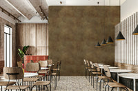 Sueded leather effect wallpaper in rich tobacco shade.

