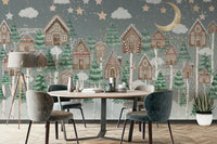 A whimsical wall mural with a magical forest scene.


