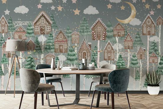 A whimsical wall mural with a magical forest scene. GD4086

