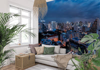 Sukhumvit District Wall Mural featuring a vibrant night city skyline for living rooms