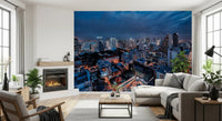 Atmospheric city wallpaper with skyscraper silhouettes for contemporary flats