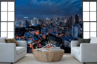 Nighttime city skyline wallpaper for sleek and modern interior styling