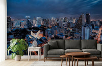Sukhumvit District Wall Mural with illuminated streets and dark blue tones