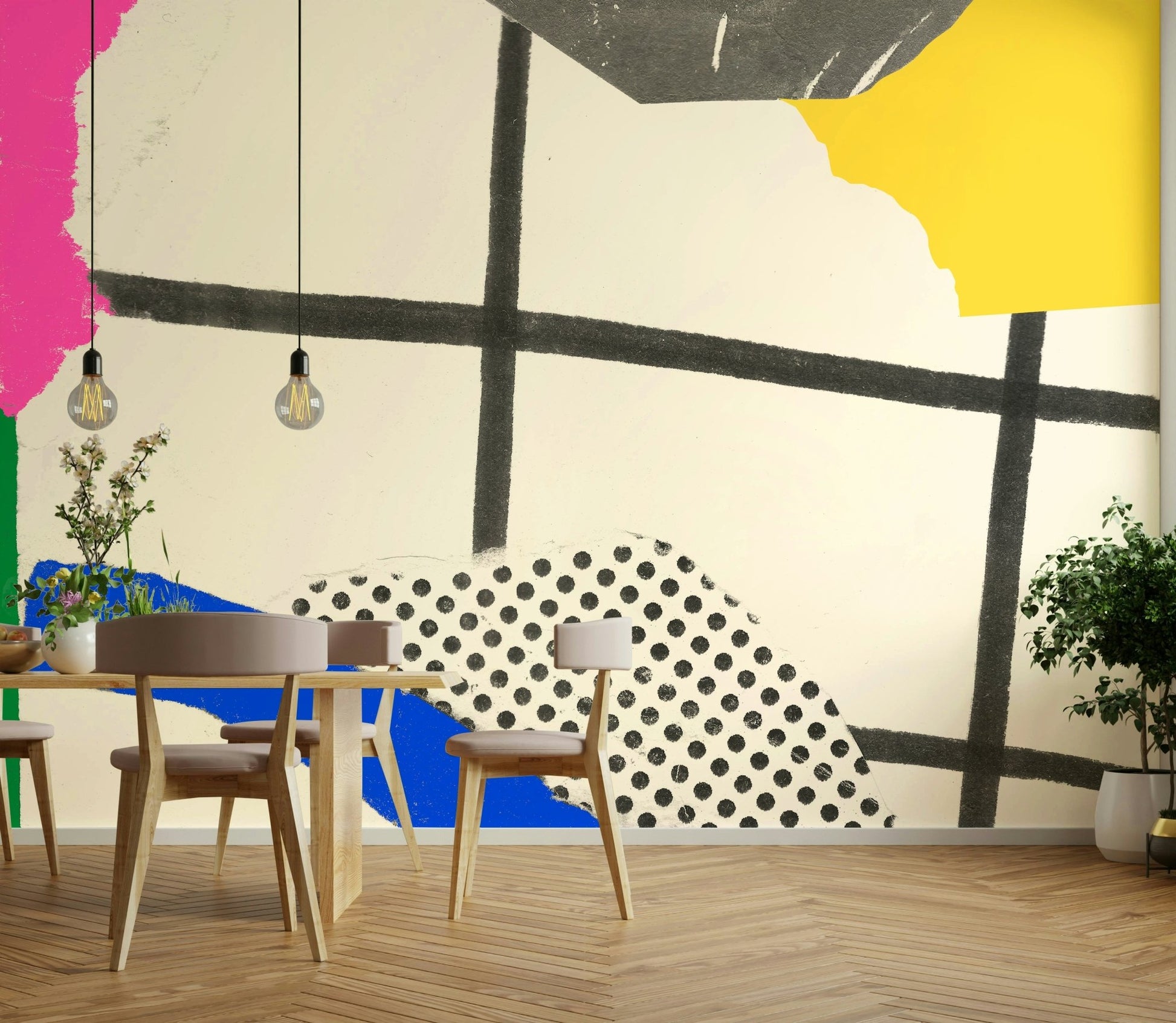 Wall mural with playful summer graphics

