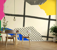 Wall mural with playful summer graphics

