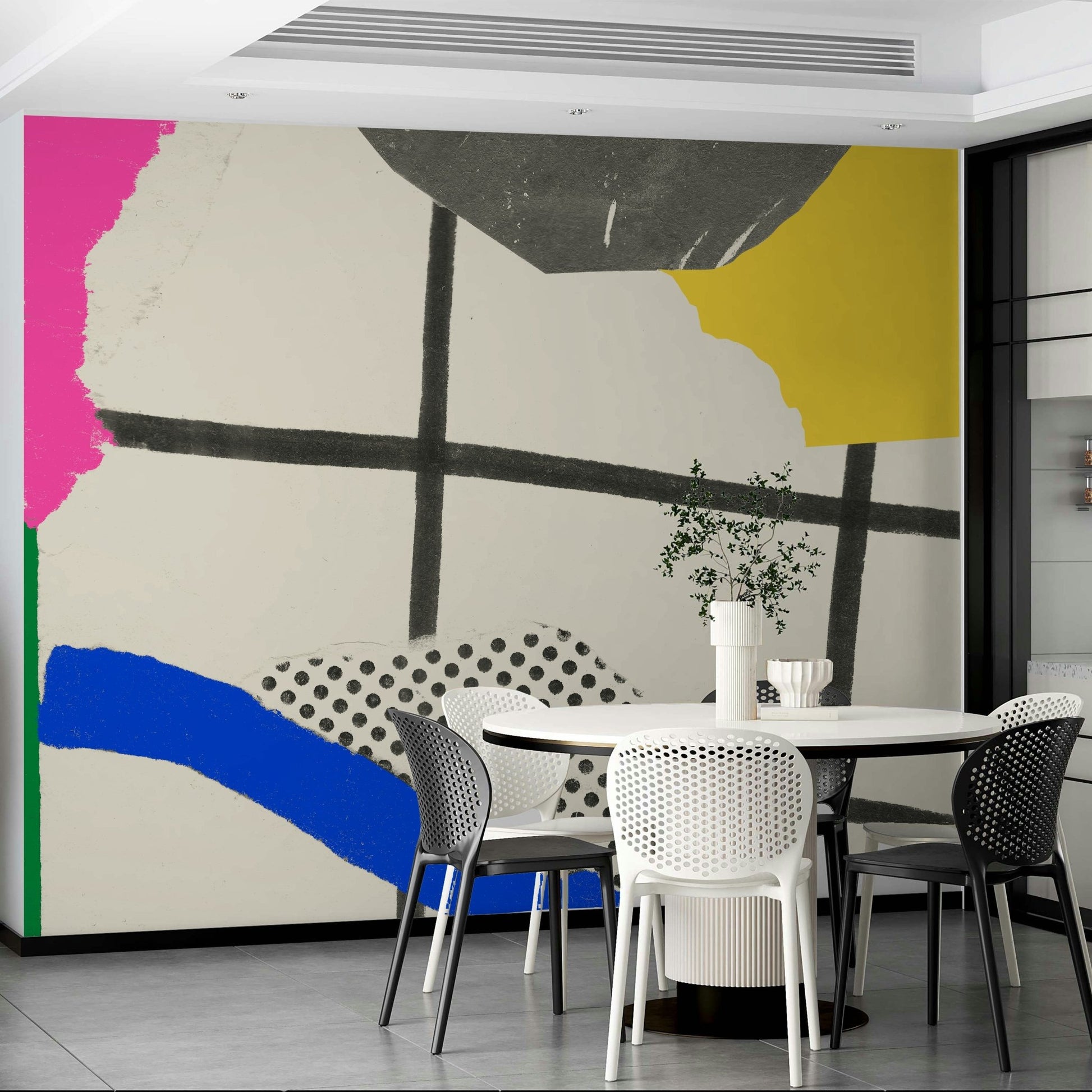 Bright and cheerful mural with seasonal motifs

