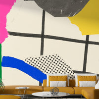 Mixed pattern summer wallpaper in pastel tones

