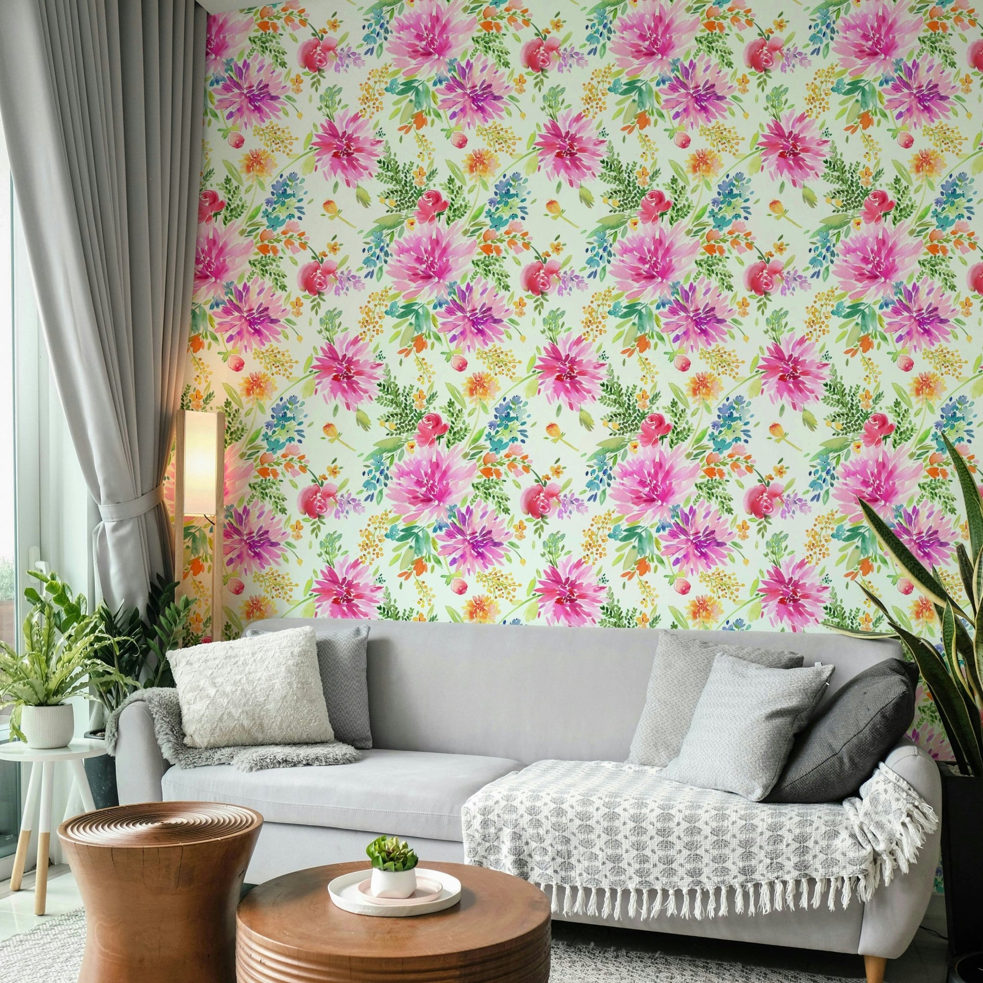 Hand-painted dahlias wallpaper

