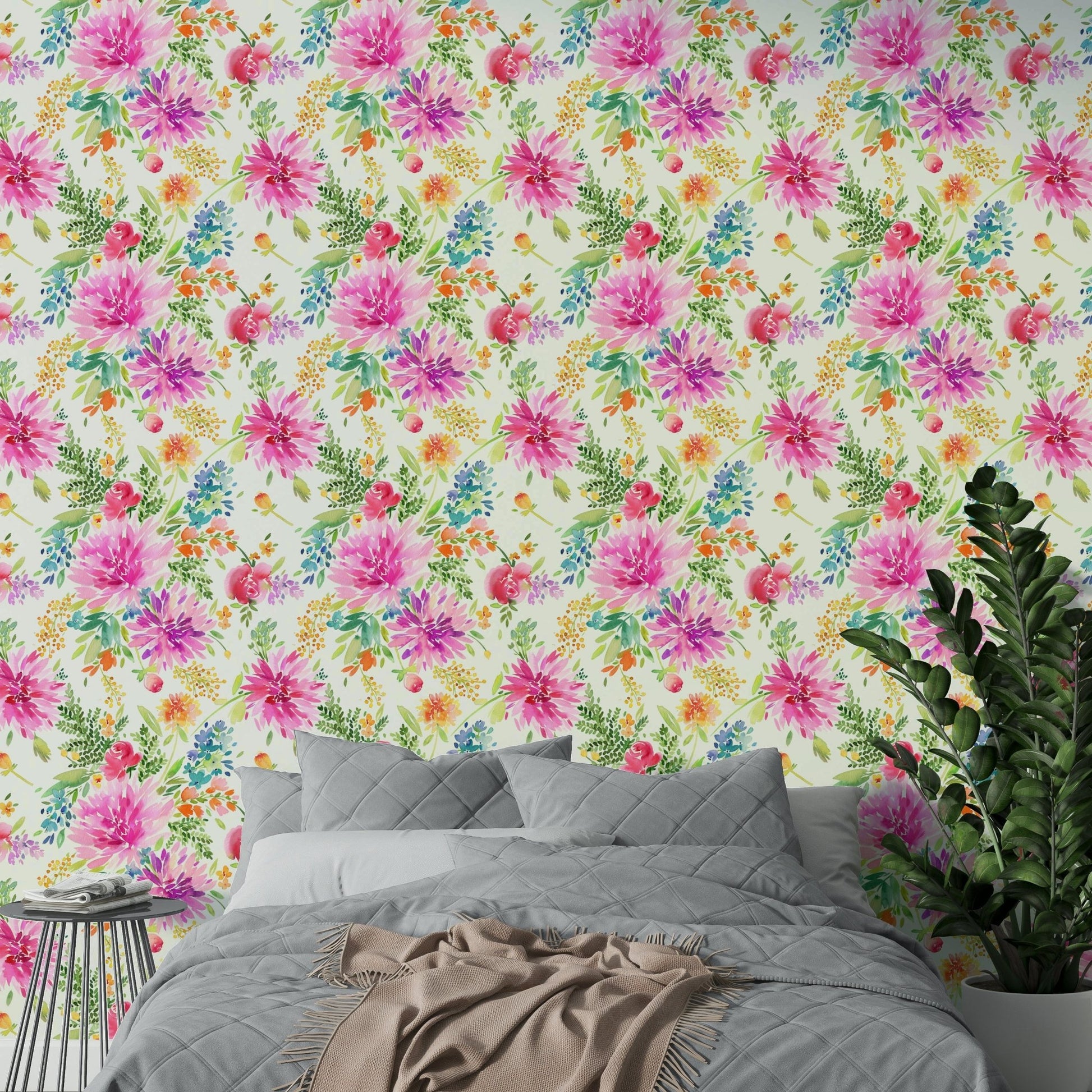 Bold watercolor floral mural

