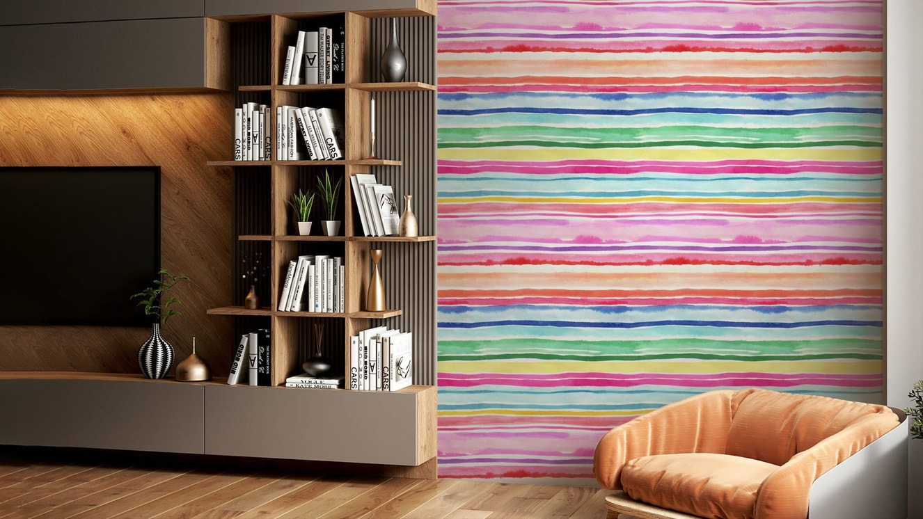 Happy stripes wallpaper in bold summer colors


