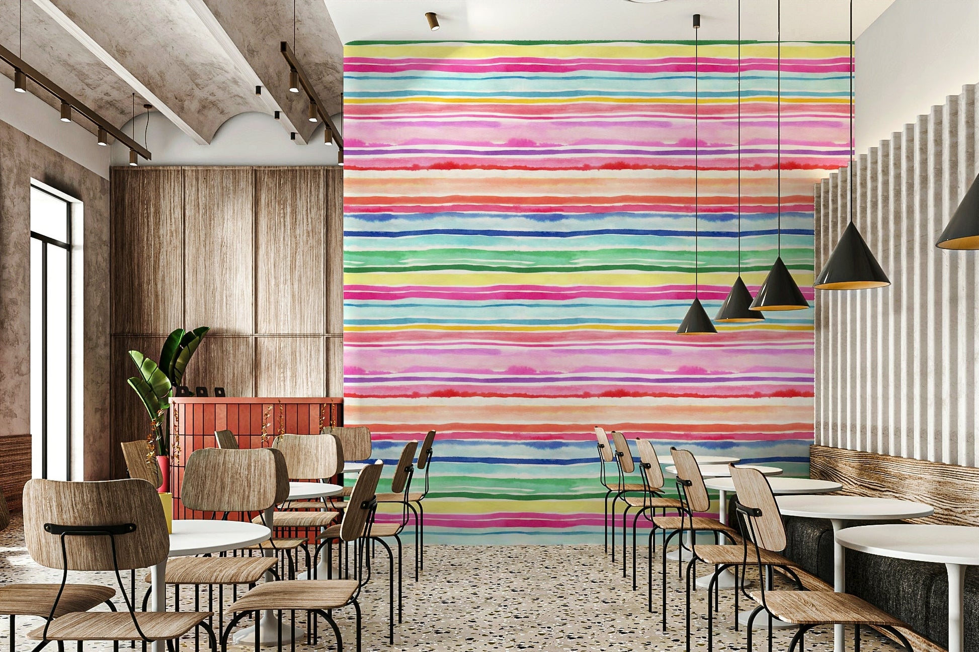 Vibrant striped wallpaper for a cheerful atmosphere

