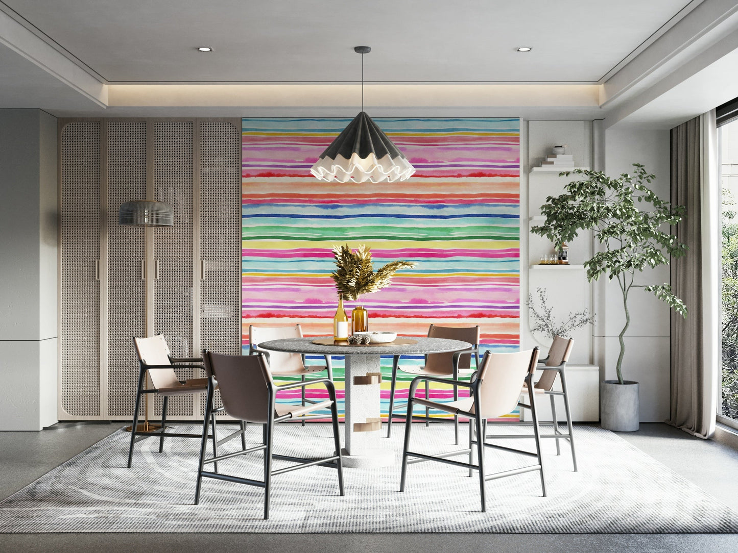 Bright multicolor stripes wallpaper for lively spaces

