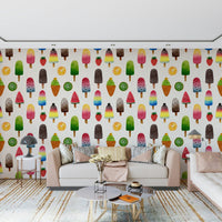 Fun ice cream treat wallpaper for a playroom wall.