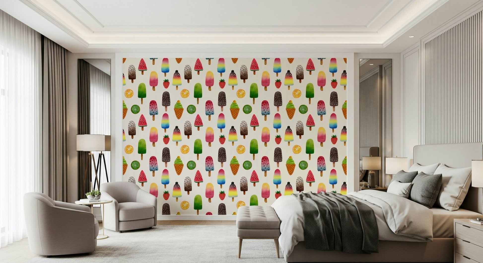 Sweet treat pattern wall mural for a feature wall.