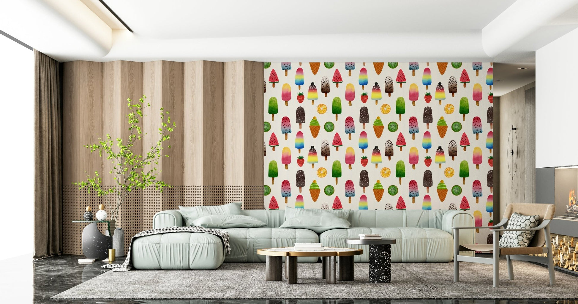 Summer Ice Pops wallpaper in a sunlit hallway.