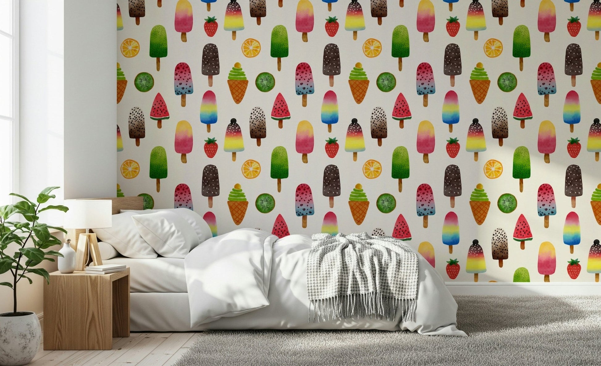Colourful ice lolly wall mural for a kids bedroom.