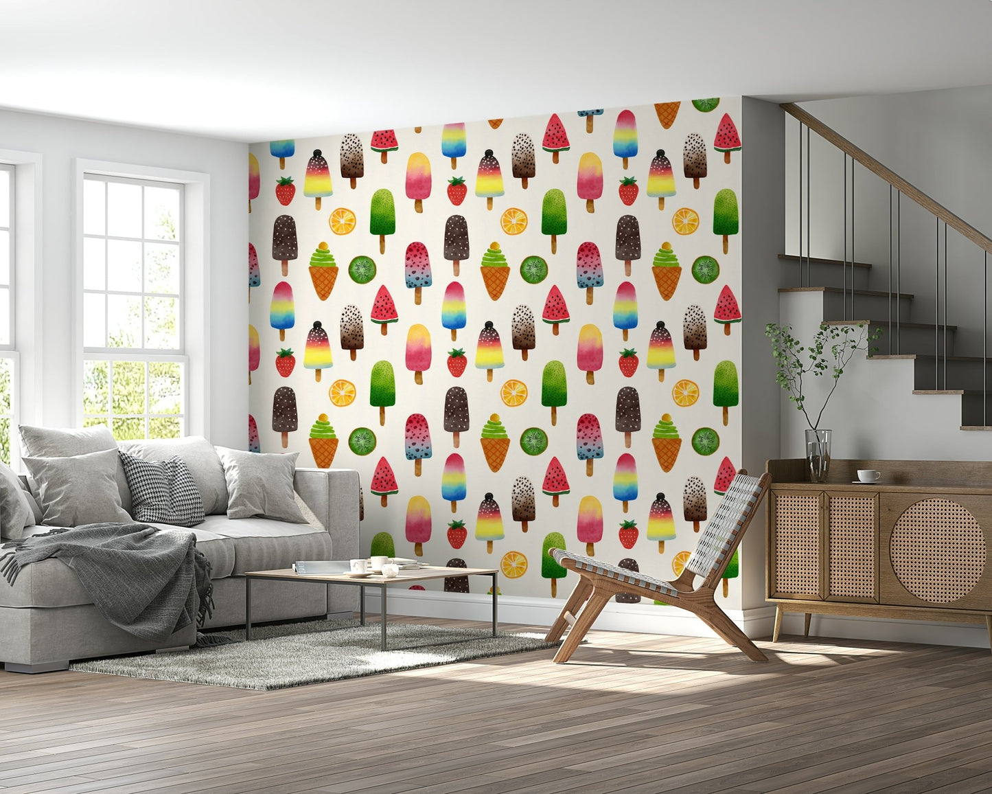 Summer Ice Pops wallpaper in a bright nursery room.